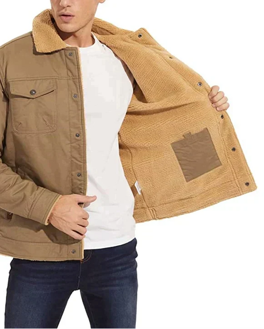 Veste Hiver Homme Doublée Style Robuste avec Poches 5
