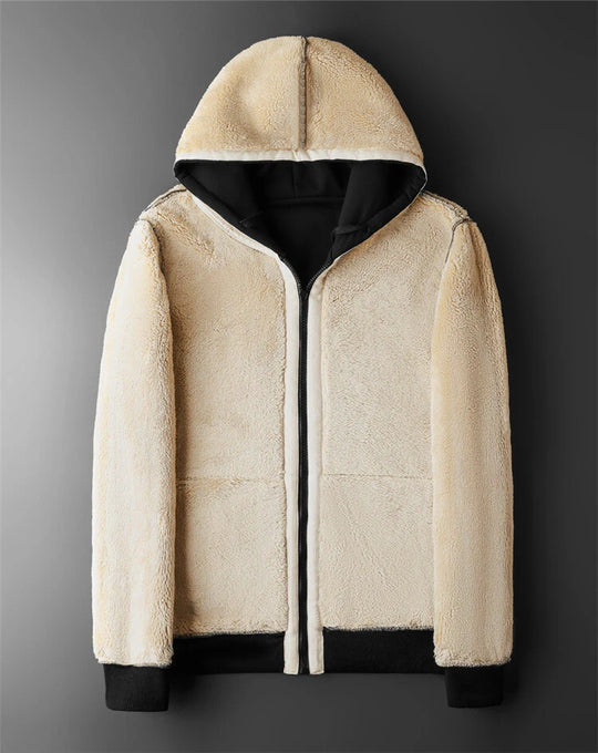 Veste Homme À Capuche En Laine D'Agneau Coupe Moderne Décontractée 3