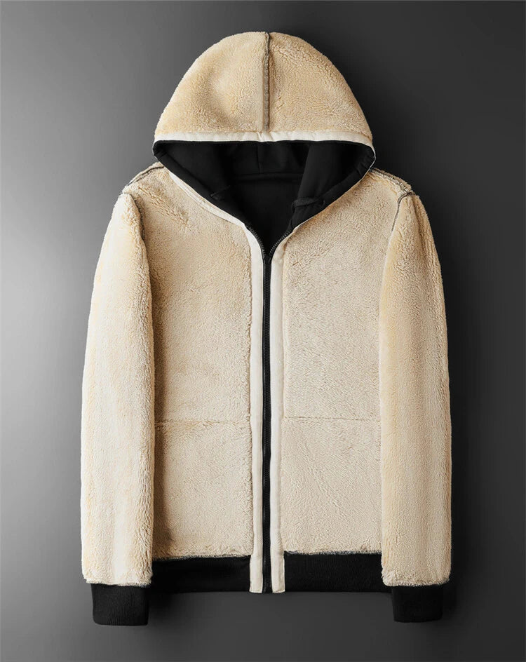 Veste Homme À Capuche En Laine D'Agneau Coupe Moderne Décontractée 3