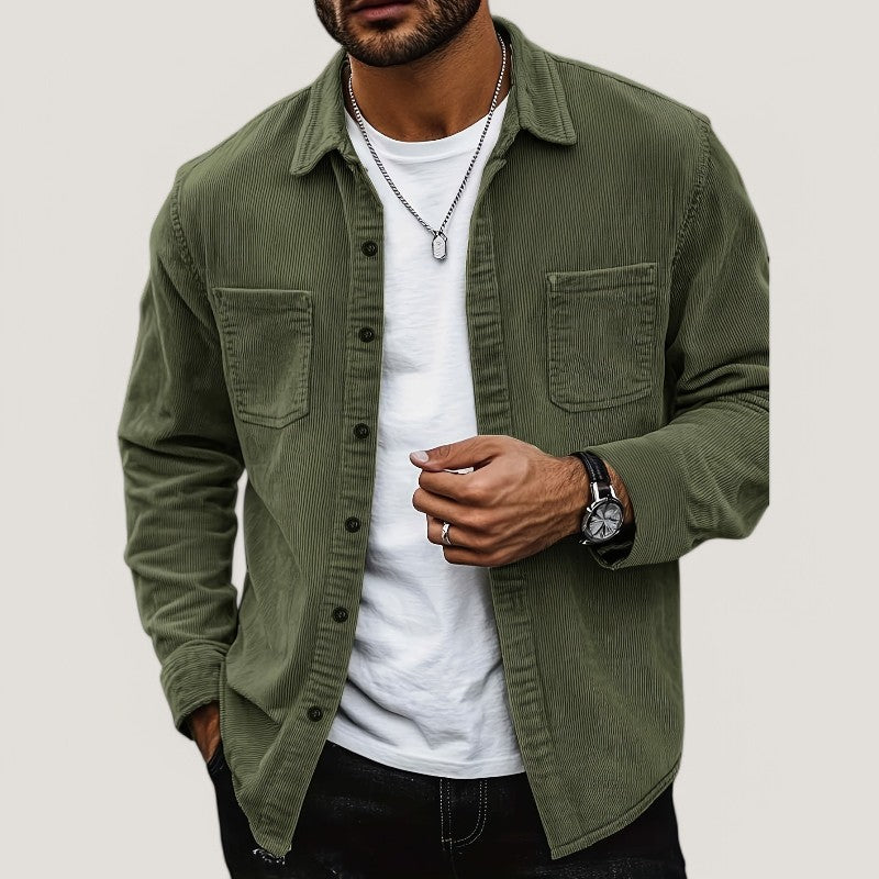 Veste Homme Côtelée Automnale en Velours Polyester Casual 1