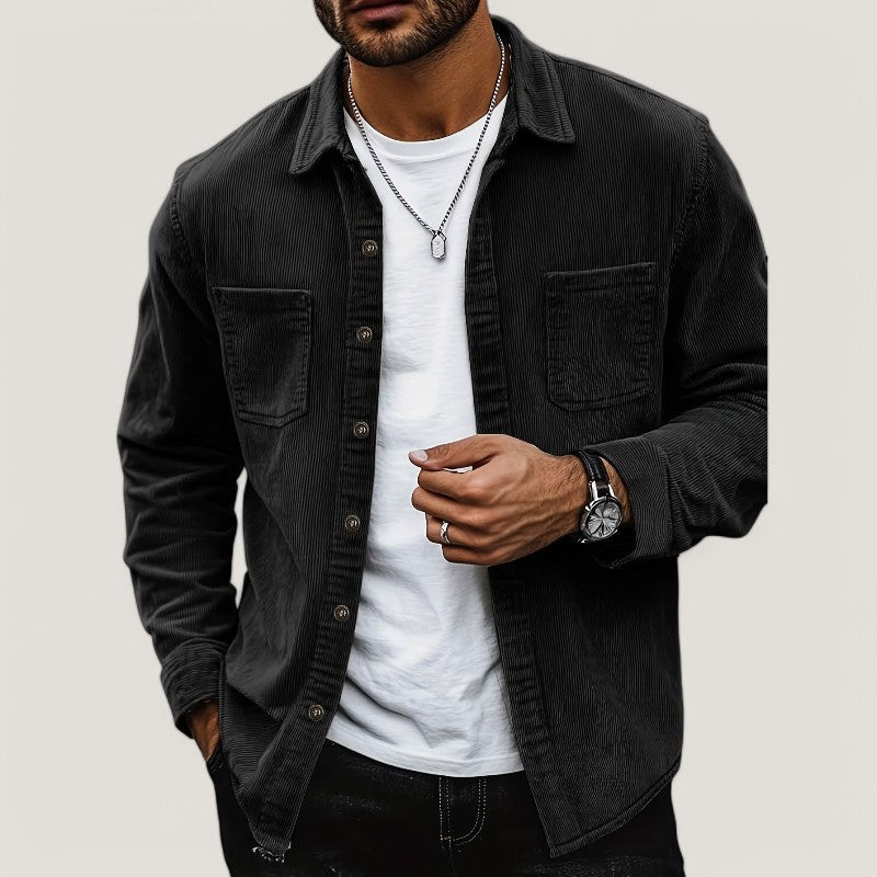 Veste Homme Côtelée Automnale en Velours Polyester Casual 8