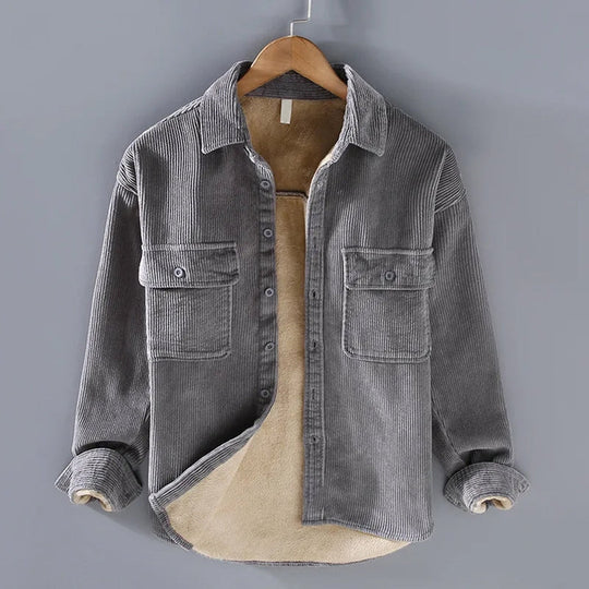 Veste Homme Rétro en Velours Côtelé Doublée Chaude 1