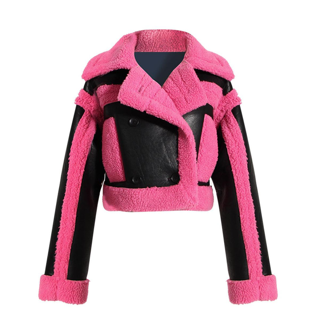 Veste Pour Femme Moto Col Large Similicuir Fourrure 0