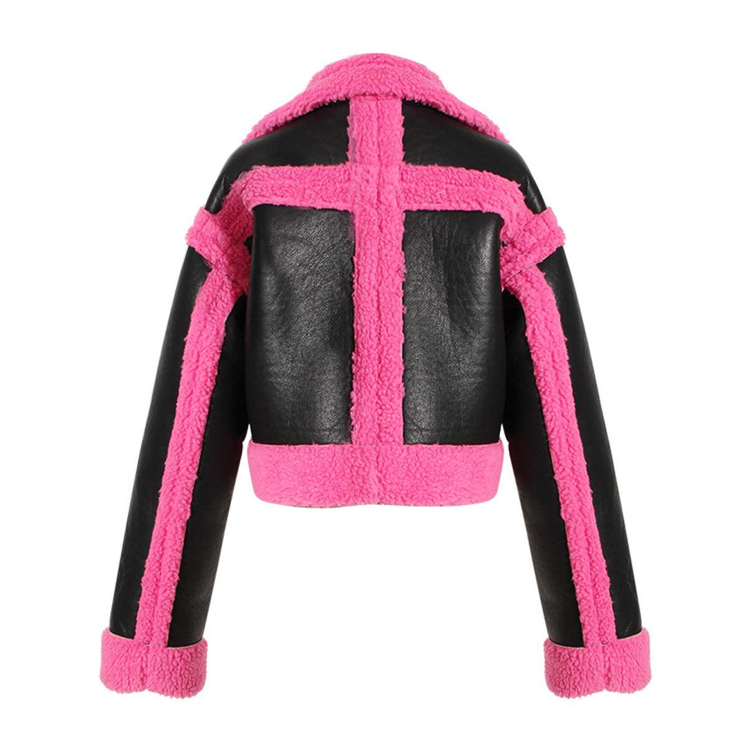 Veste Pour Femme Moto Col Large Similicuir Fourrure 1