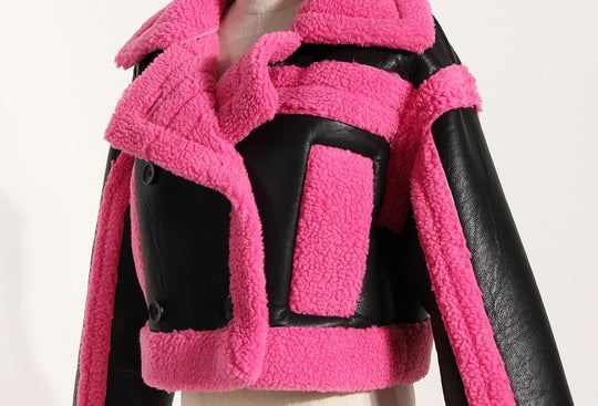 Veste Pour Femme Moto Col Large Similicuir Fourrure 2