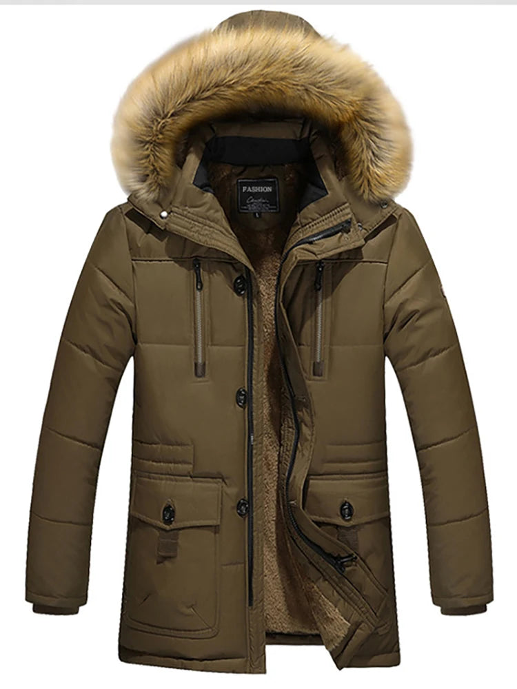 Veste en Coton Longue pour Homme avec Col en Fourrure 0