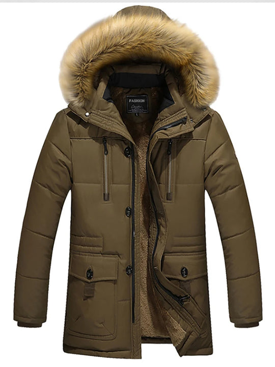 Veste en Coton Longue pour Homme avec Col en Fourrure 0
