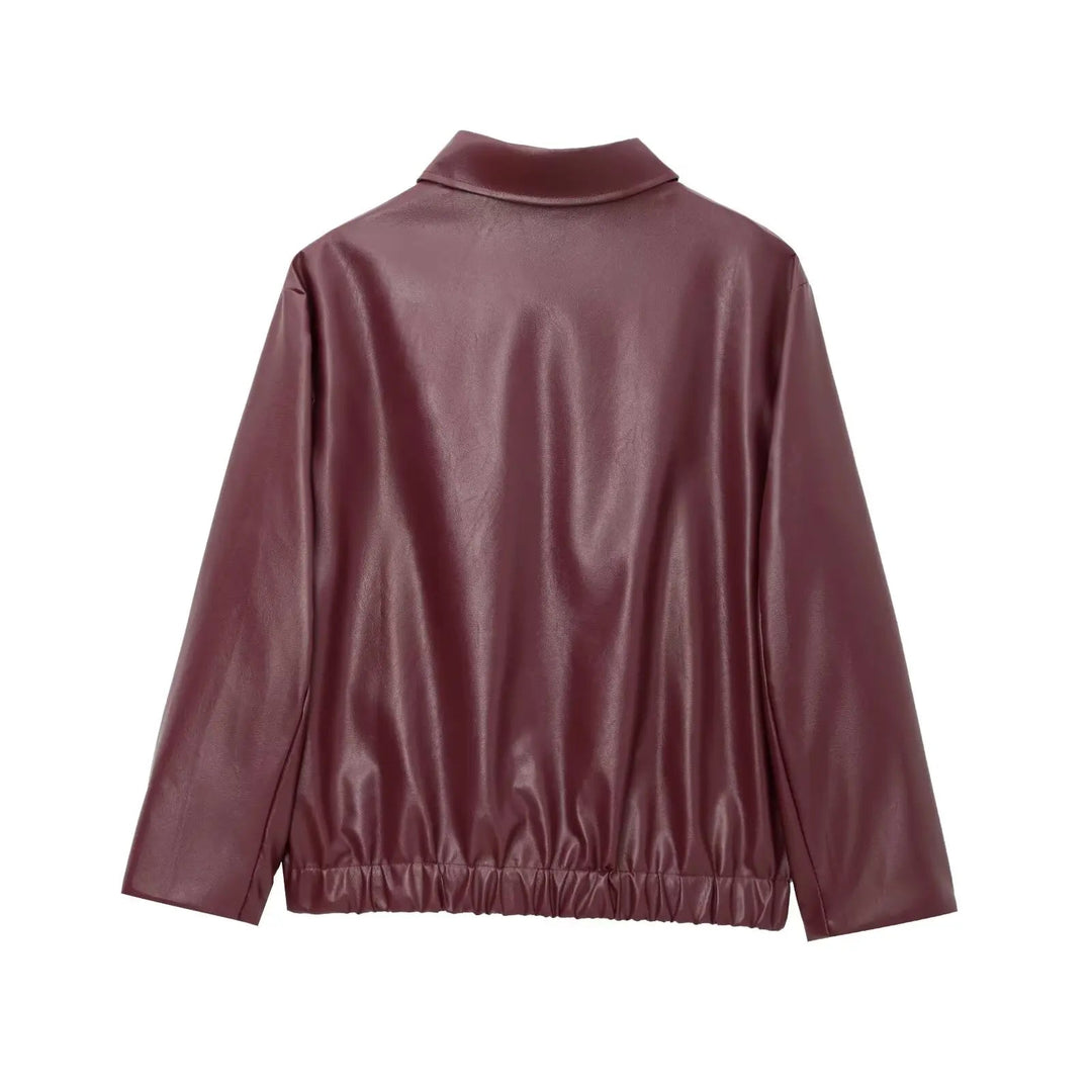 Veste en Cuir Femme Col Classique avec Fermeture Éclair 4