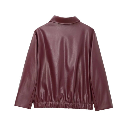 Veste en Cuir Femme Col Classique avec Fermeture Éclair 4
