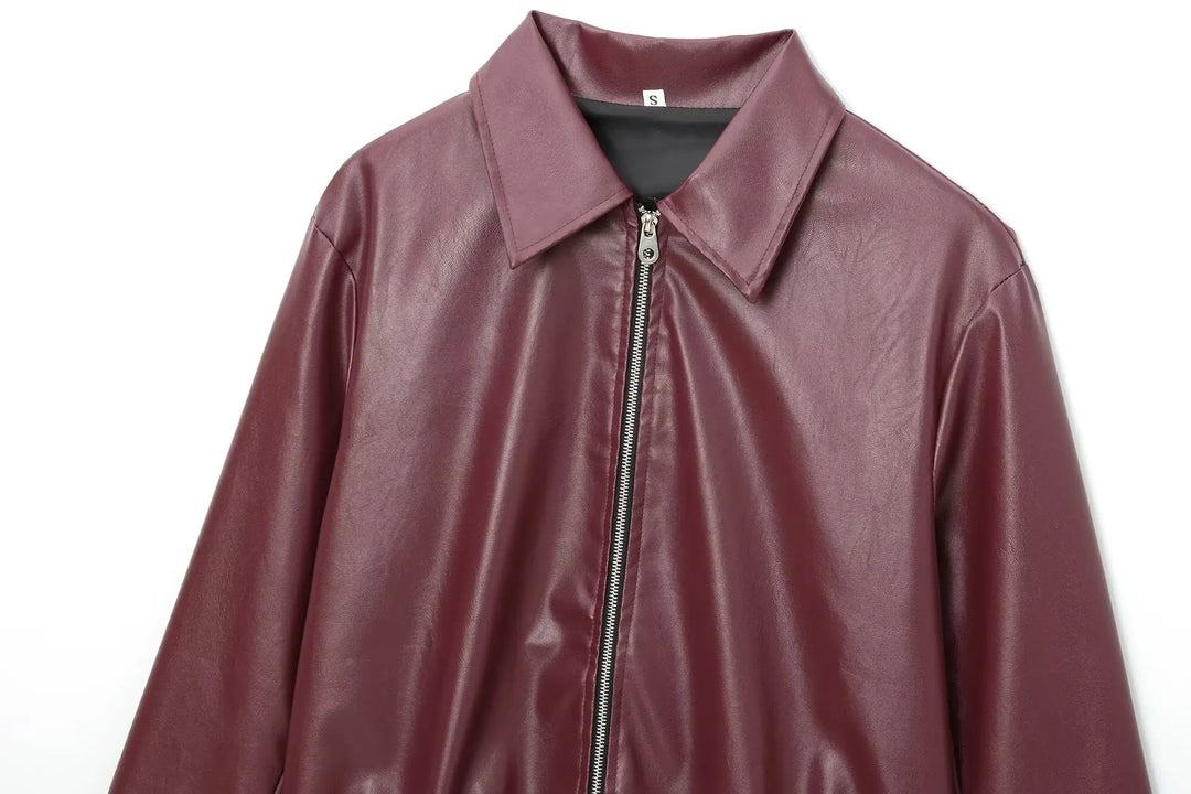 Veste en Cuir Femme Col Classique avec Fermeture Éclair 5