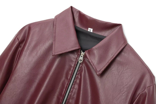 Veste en Cuir Femme Col Classique avec Fermeture Éclair 6