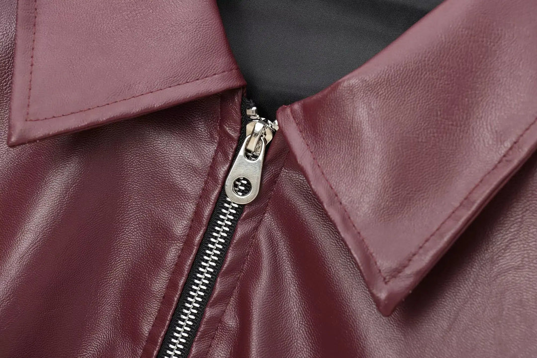 Veste en Cuir Femme Col Classique avec Fermeture Éclair 7