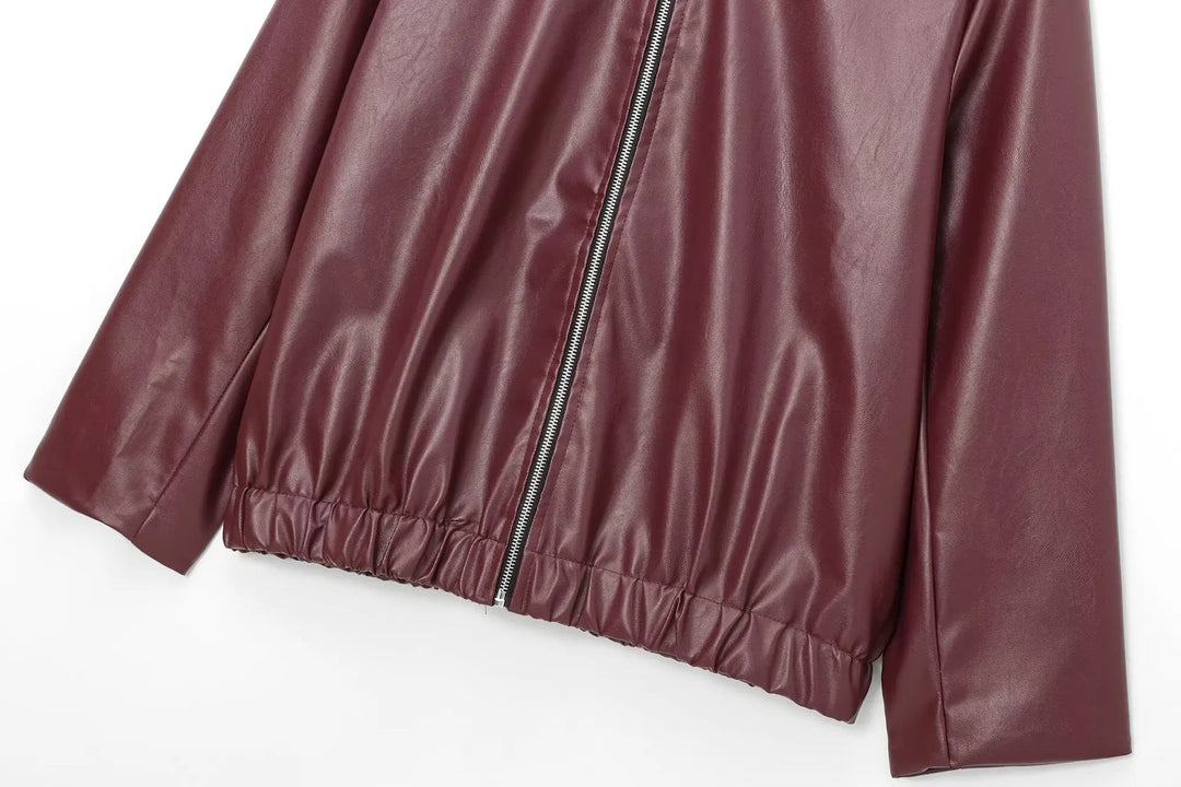 Veste en Cuir Femme Col Classique avec Fermeture Éclair 8