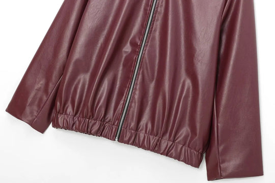 Veste en Cuir Femme Col Classique avec Fermeture Éclair 8