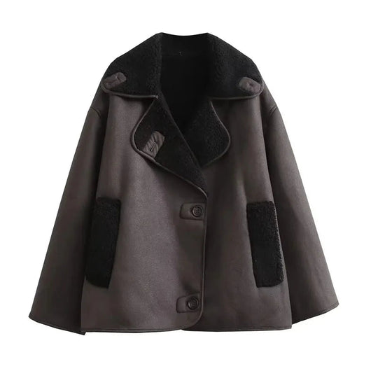 Veste en Cuir Femme Doublure Douillette Col Large Automne Hiver 5