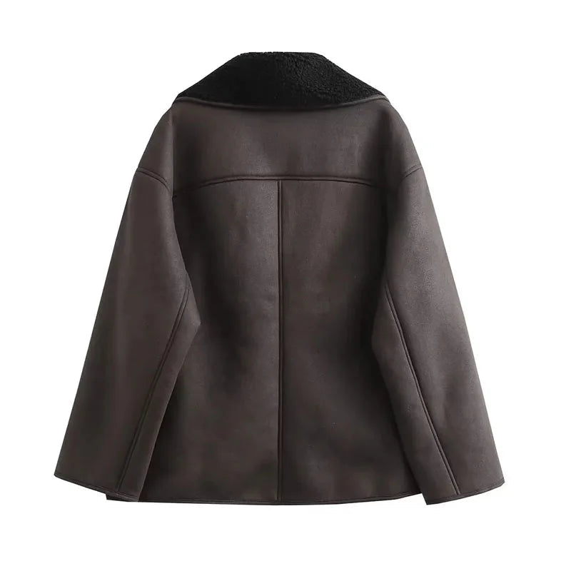 Veste en Cuir Femme Doublure Douillette Col Large Automne Hiver 6