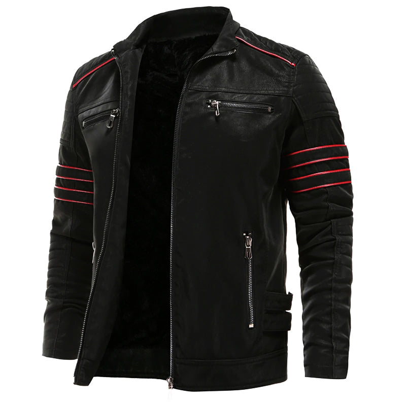 Veste en Cuir PU pour Hommes avec Détails Rouges 0