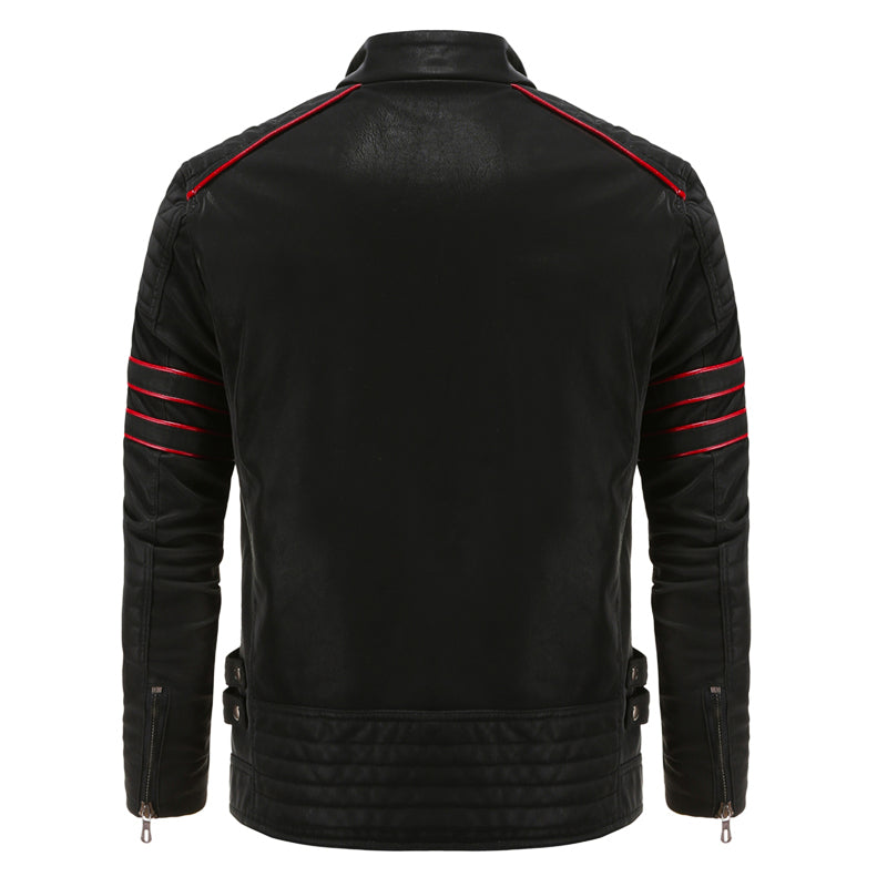 Veste en Cuir PU pour Hommes avec Détails Rouges 1
