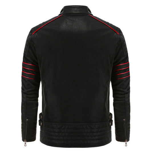 Veste en Cuir PU pour Hommes avec Détails Rouges 1