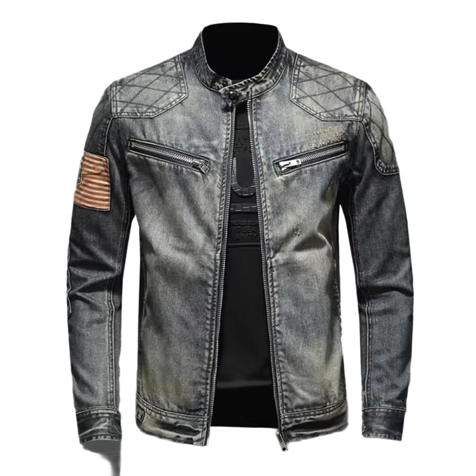 Veste en Denim pour Hommes - Coupe Ajustée - Col Zippé 0