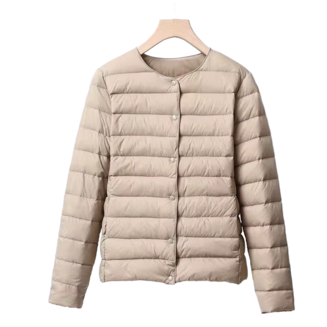 Veste en Duvet Femme - Coupe Ajustée - Matelassée Légère - Sans Col - Longueur Hanche 0