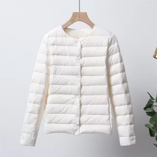 Veste en Duvet Femme - Coupe Ajustée - Matelassée Légère - Sans Col - Longueur Hanche 1