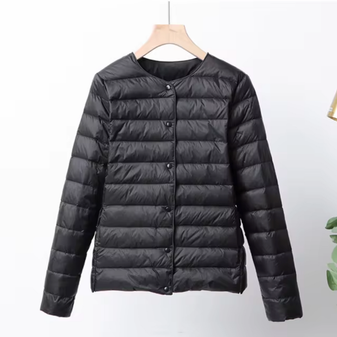 Veste en Duvet Femme - Coupe Ajustée - Matelassée Légère - Sans Col - Longueur Hanche 2