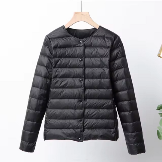 Veste en Duvet Femme - Coupe Ajustée - Matelassée Légère - Sans Col - Longueur Hanche 2