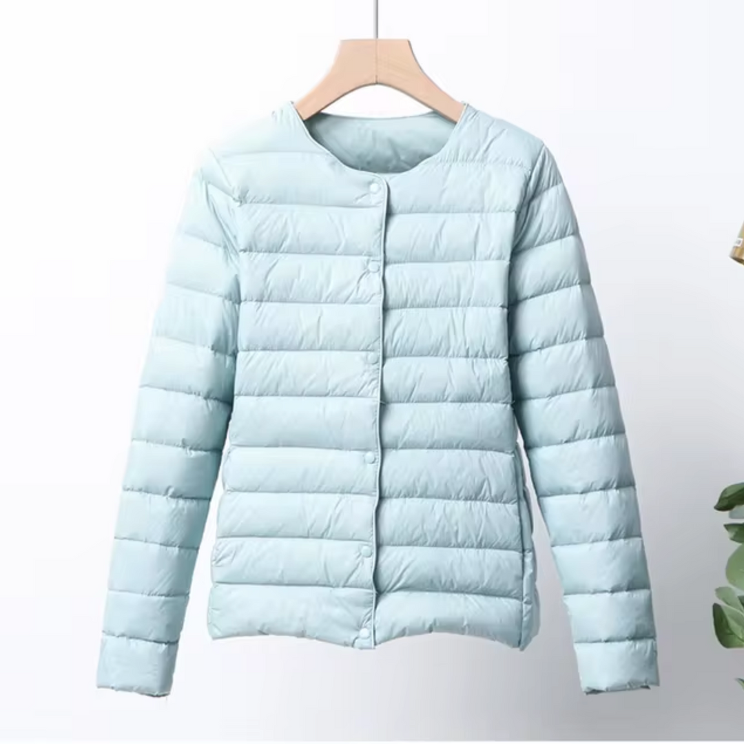 Veste en Duvet Femme - Coupe Ajustée - Matelassée Légère - Sans Col - Longueur Hanche 3