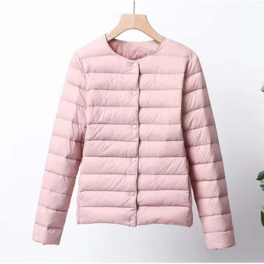 Veste en Duvet Femme - Coupe Ajustée - Matelassée Légère - Sans Col - Longueur Hanche 5