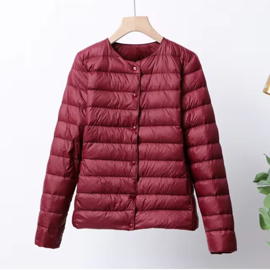 Veste en Duvet Femme - Coupe Ajustée - Matelassée Légère - Sans Col - Longueur Hanche 6