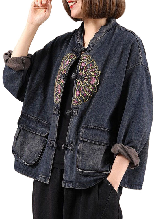 Veste en Jean Automnale avec Poches Brodées 0