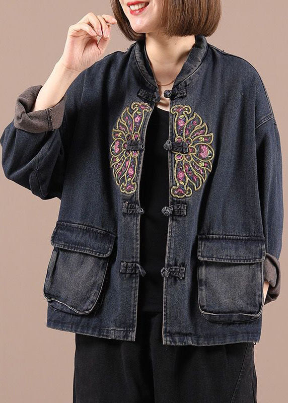 Veste en Jean Automnale avec Poches Brodées 2