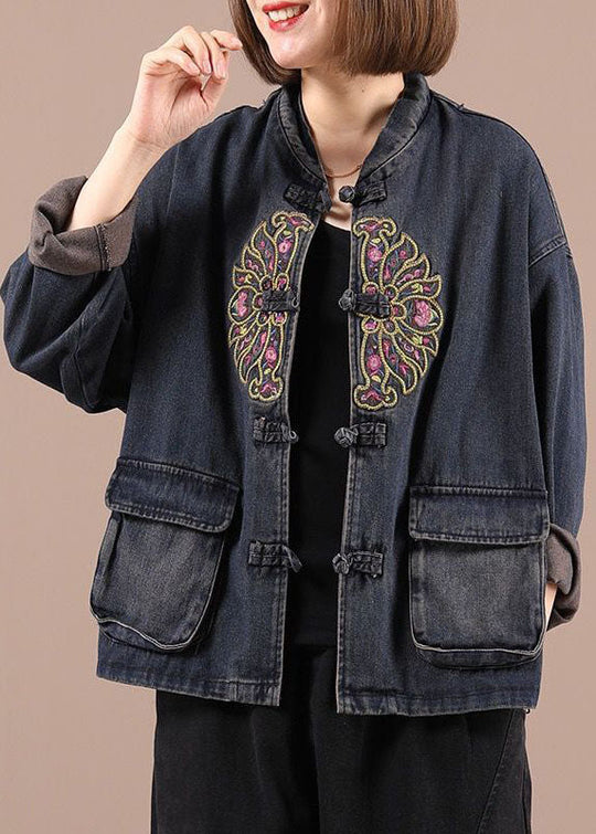 Veste en Jean Automnale avec Poches Brodées 2