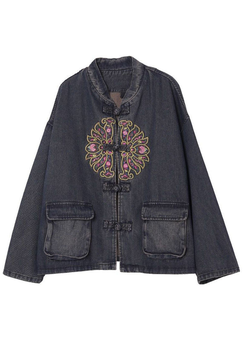 Veste en Jean Automnale avec Poches Brodées 4