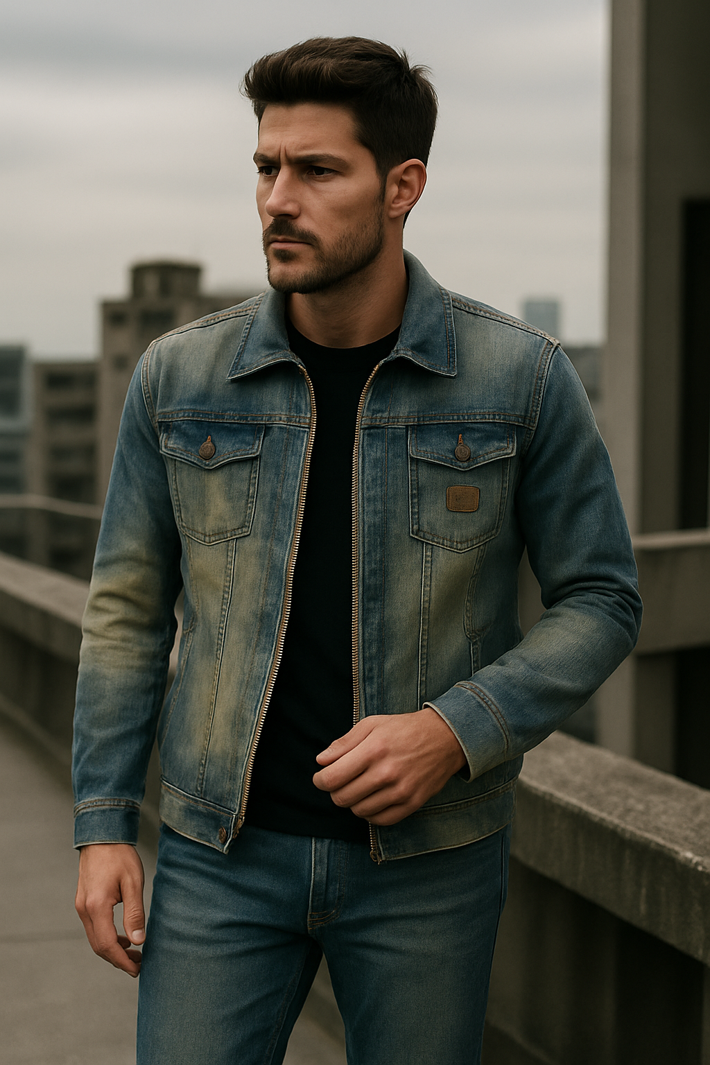 Veste en Jean pour Hommes avec Boutonnage et Poches Avant 0