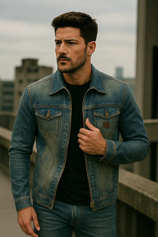 Veste en Jean pour Hommes avec Boutonnage et Poches Avant 1