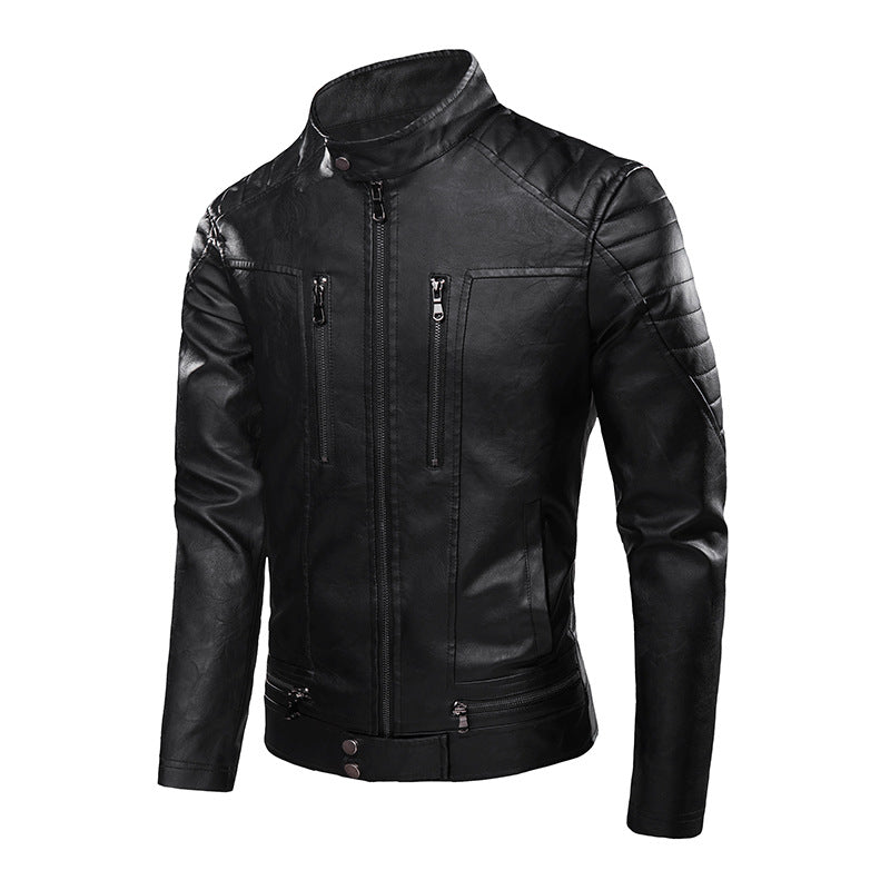Veste en cuir PU pour homme avec col montant 0
