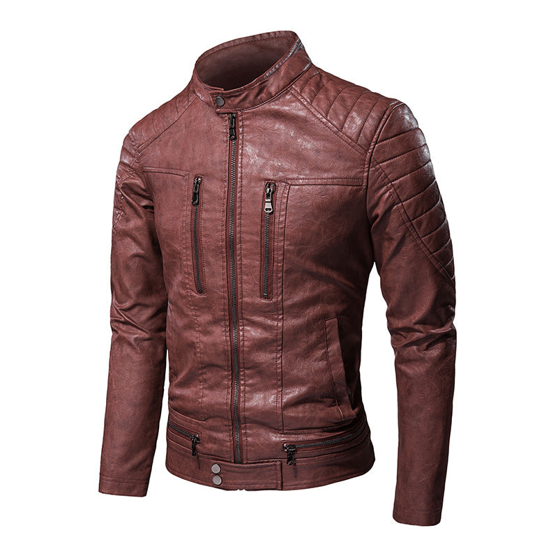 Veste en cuir PU pour homme avec col montant 1