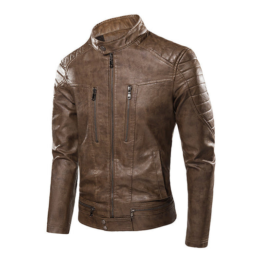 Veste en cuir PU pour homme avec col montant 2