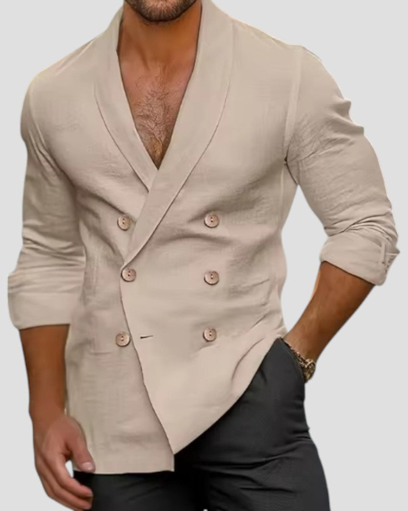 Veste pour hommes à double boutonnage et col en V 1