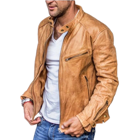 Veste pour hommes en cuir véritable résistante aux intempéries 0