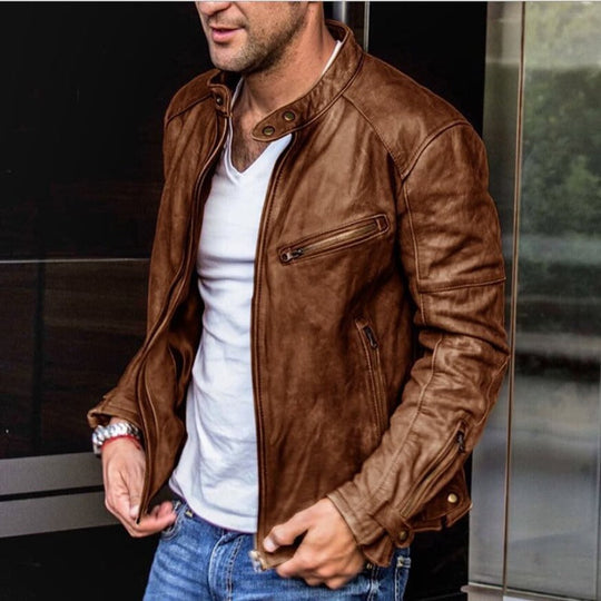 Veste pour hommes en cuir véritable résistante aux intempéries 2