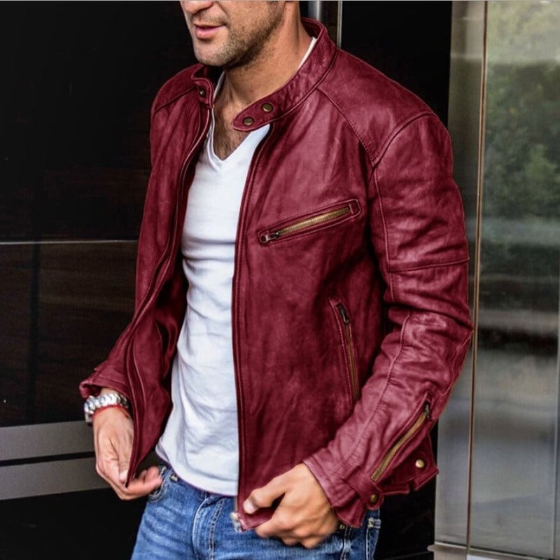 Veste pour hommes en cuir véritable résistante aux intempéries 3