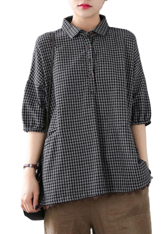 Vêtement Femme Demi-Manches à Carreaux Été Style Ample 0