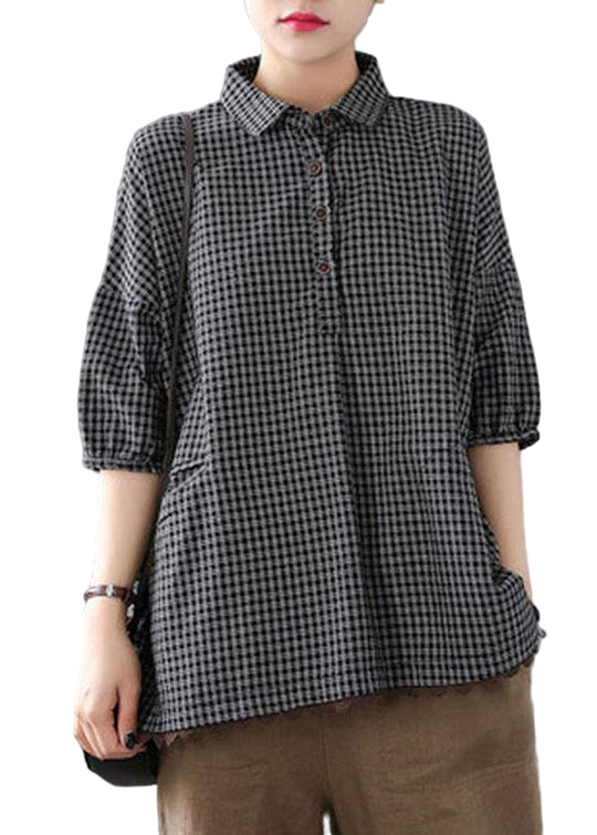 Vêtement Femme Demi-Manches à Carreaux Été Style Ample 0