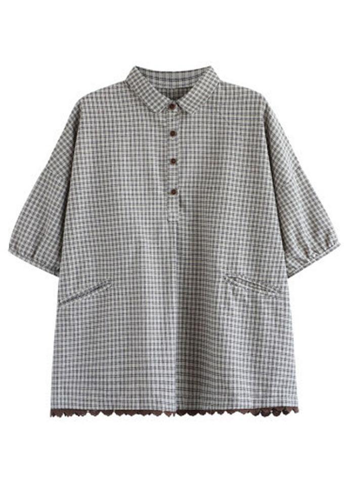 Vêtement Femme Demi-Manches à Carreaux Été Style Ample 4