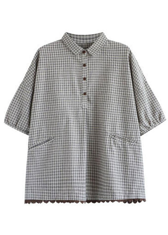 Vêtement Femme Demi-Manches à Carreaux Été Style Ample 4