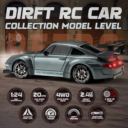 Voiture Télécommandée Drift 1:24 Avec LED Pour Enfants 4WD 4