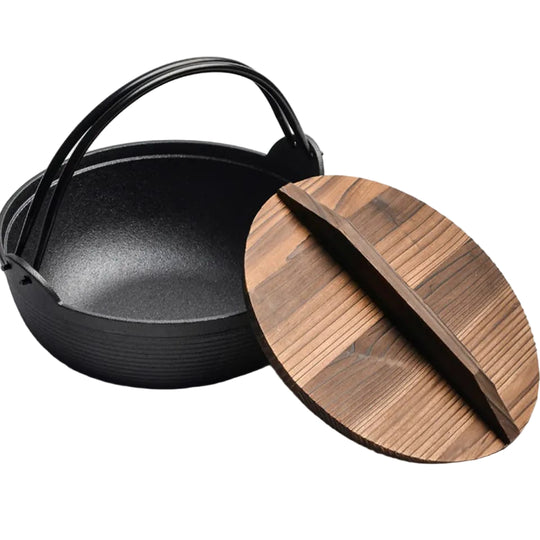Wok en Fonte avec Couvercle en Bois pour Cuisine 0